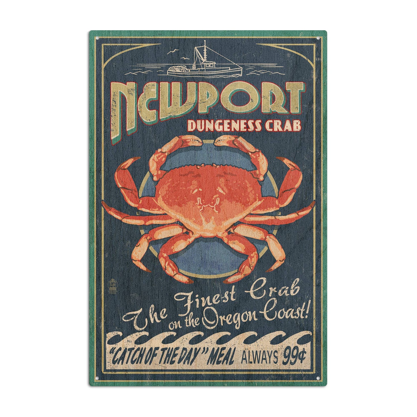 WOOD SIGN ART Newport, Oregon, Dungeness Crab: 10x15 Wood Sign Art