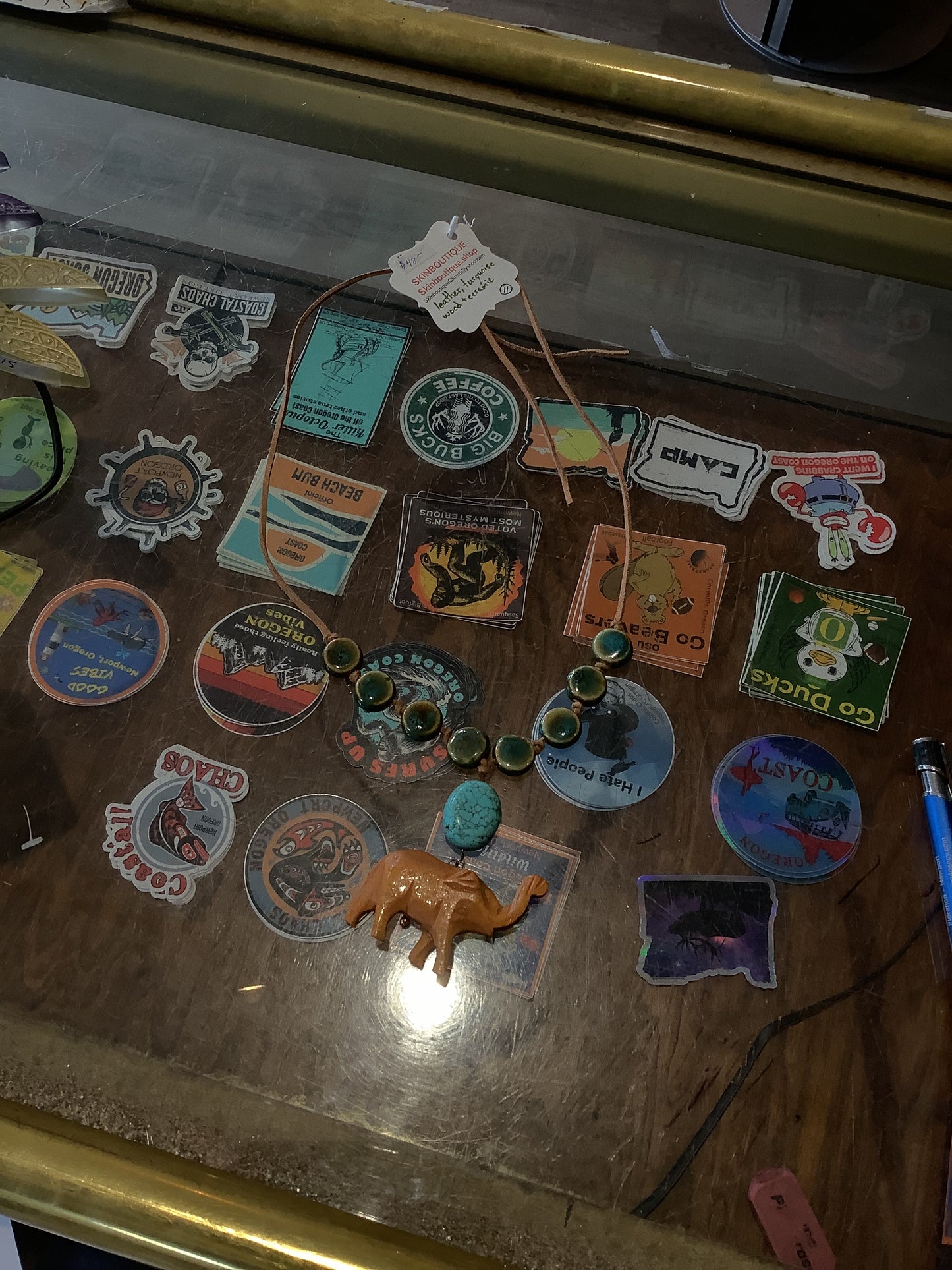 # 11 leather turquoise,wood,ceramic necklace - CD