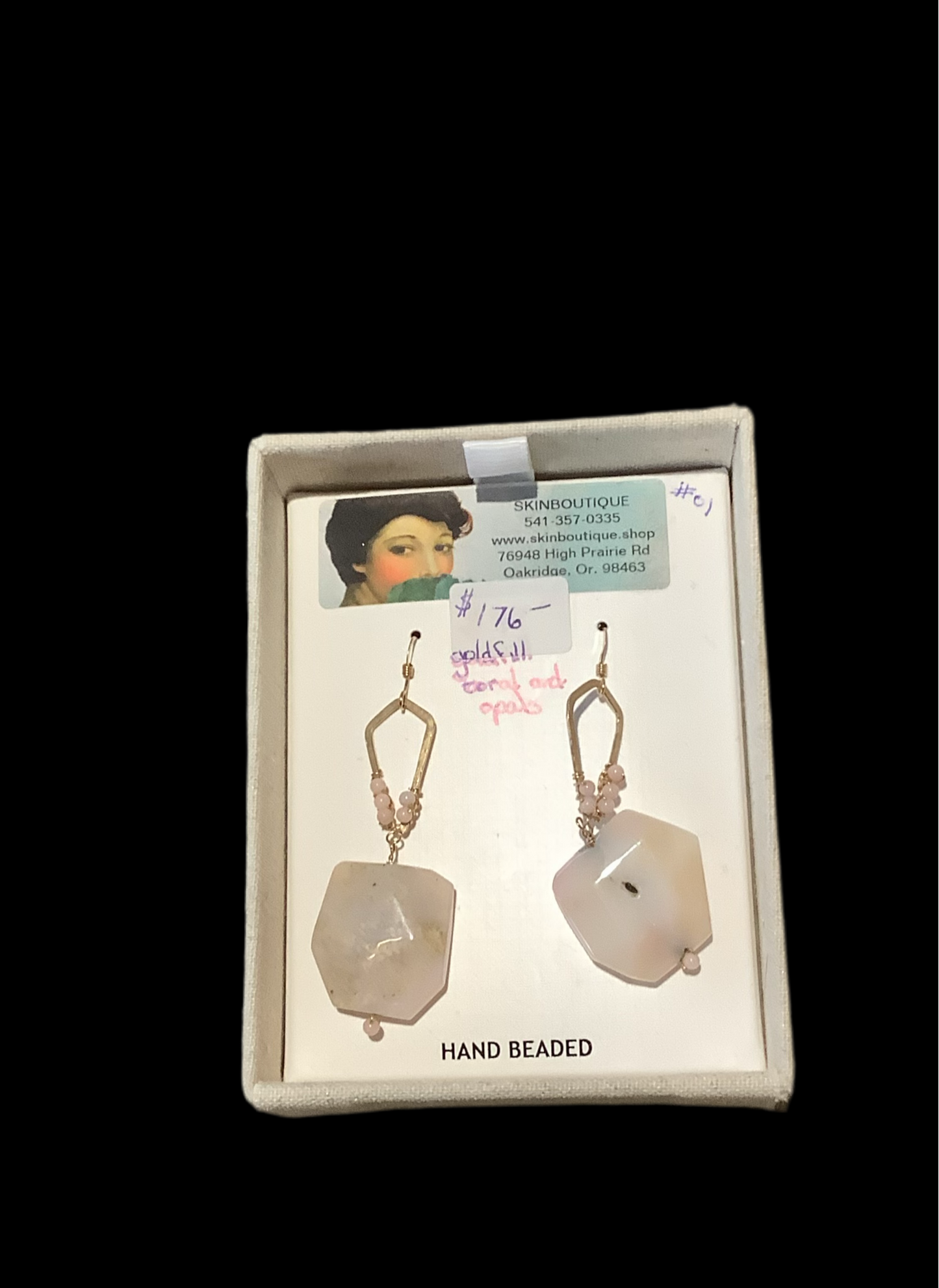 # 01 gold fill coral,opals earrings- CD