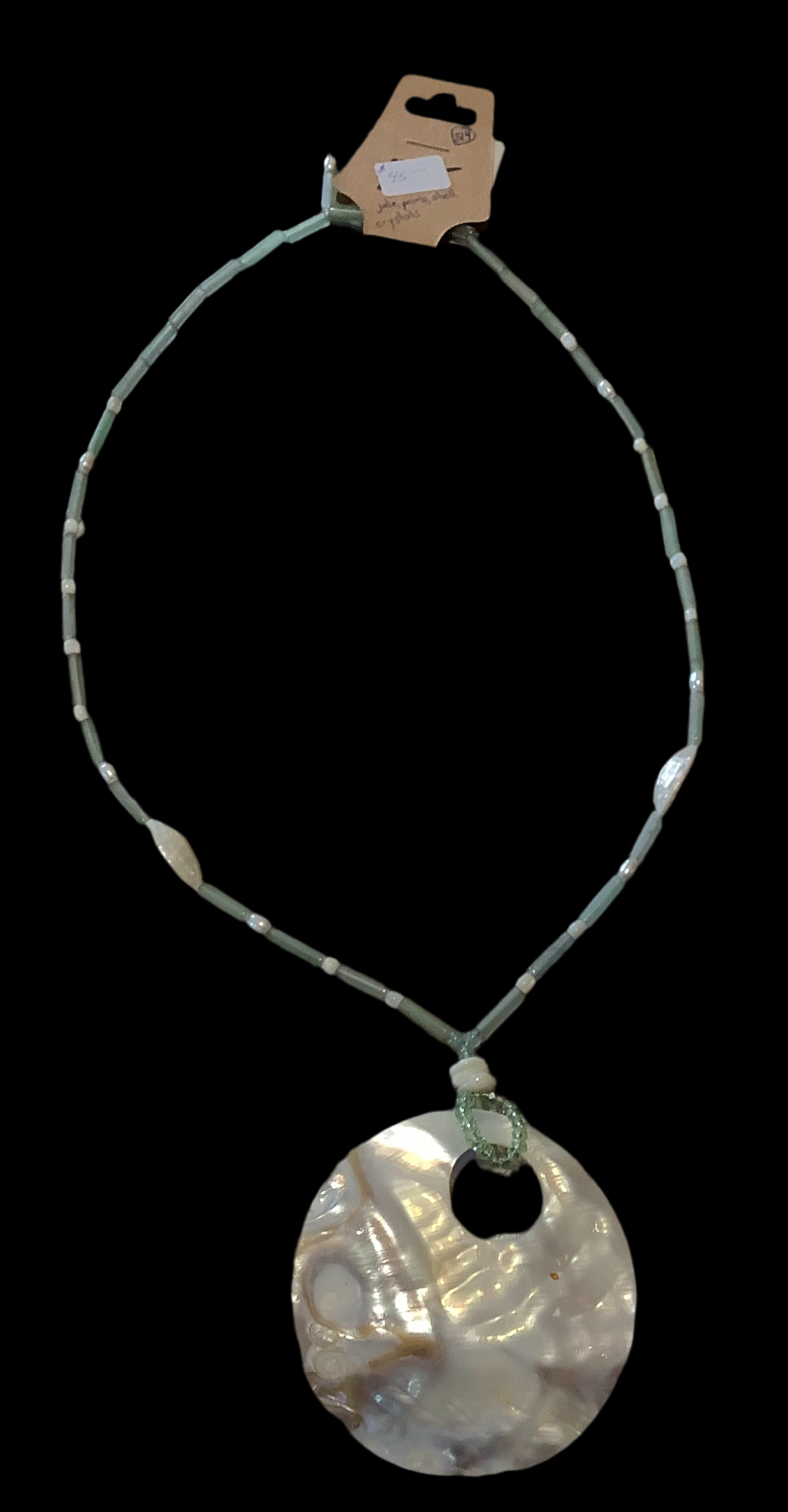 # 24 jade pearls shell crystals necklace- CD