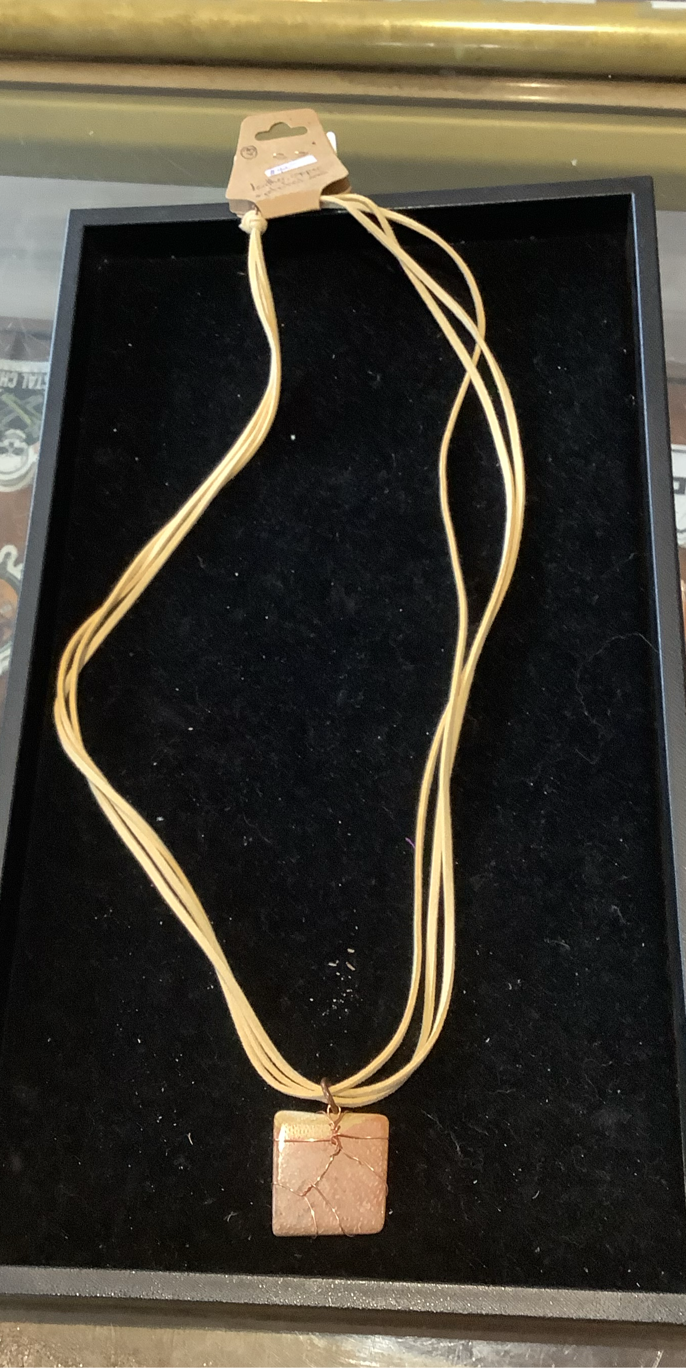 # 13 leather copper petrified wood necklace- CD