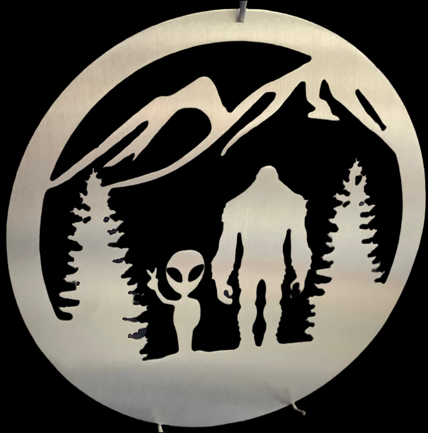 Bigfoot and Alien metal sign. 10%off