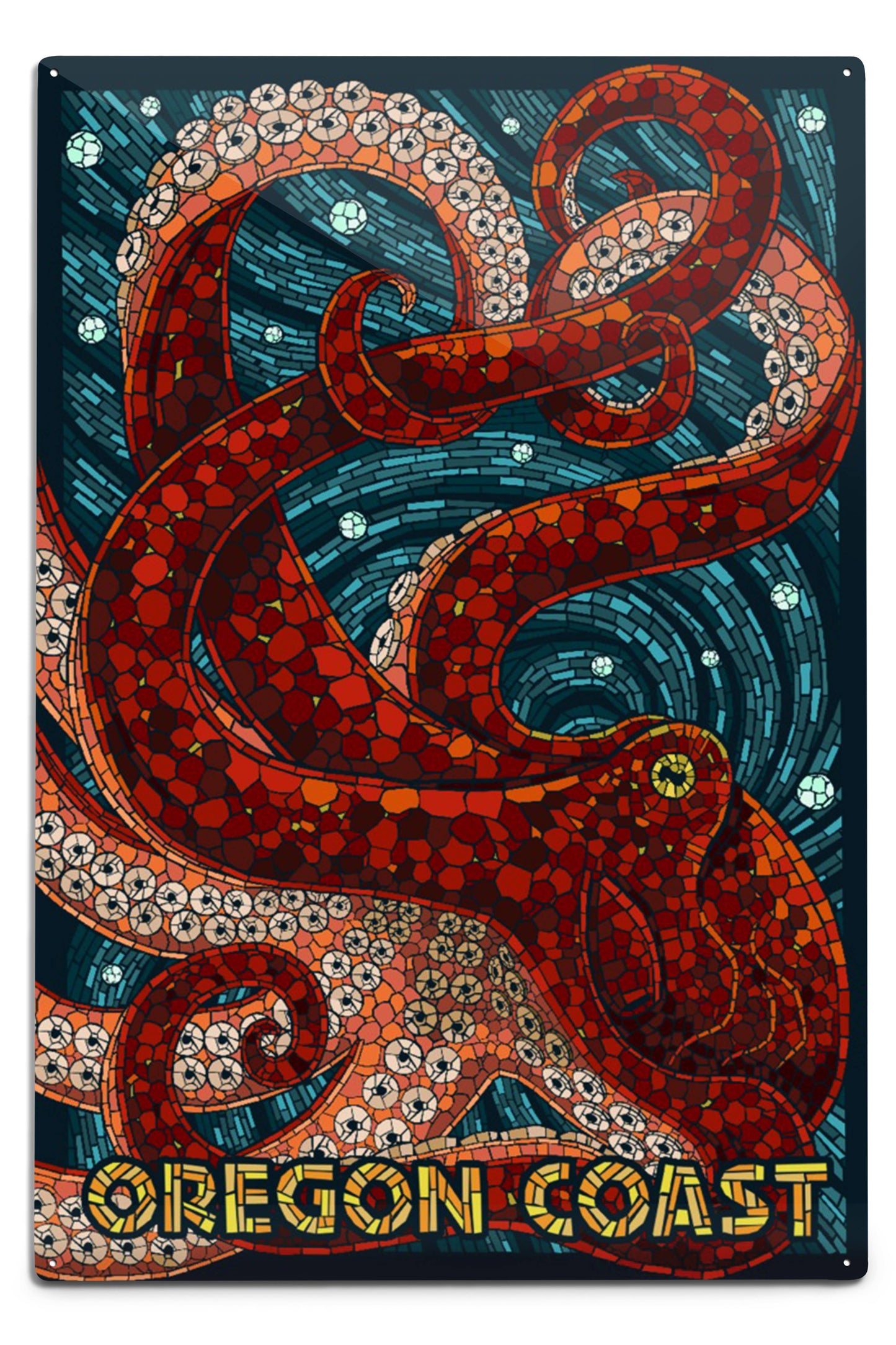 Octopus, Mosaic: 12x18 Metal Sign