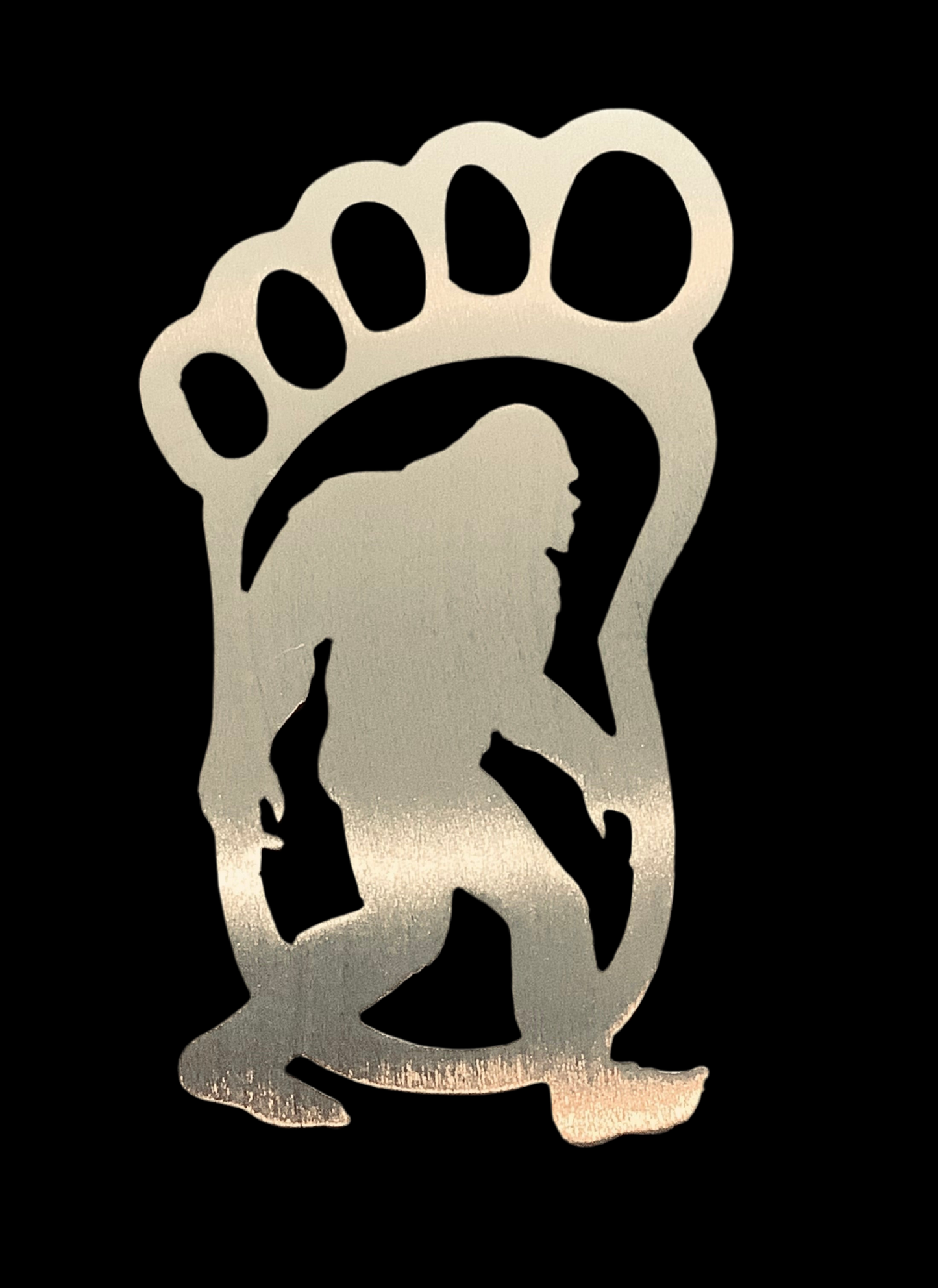 Bigfoot inside Foot Print metal sign.Cc