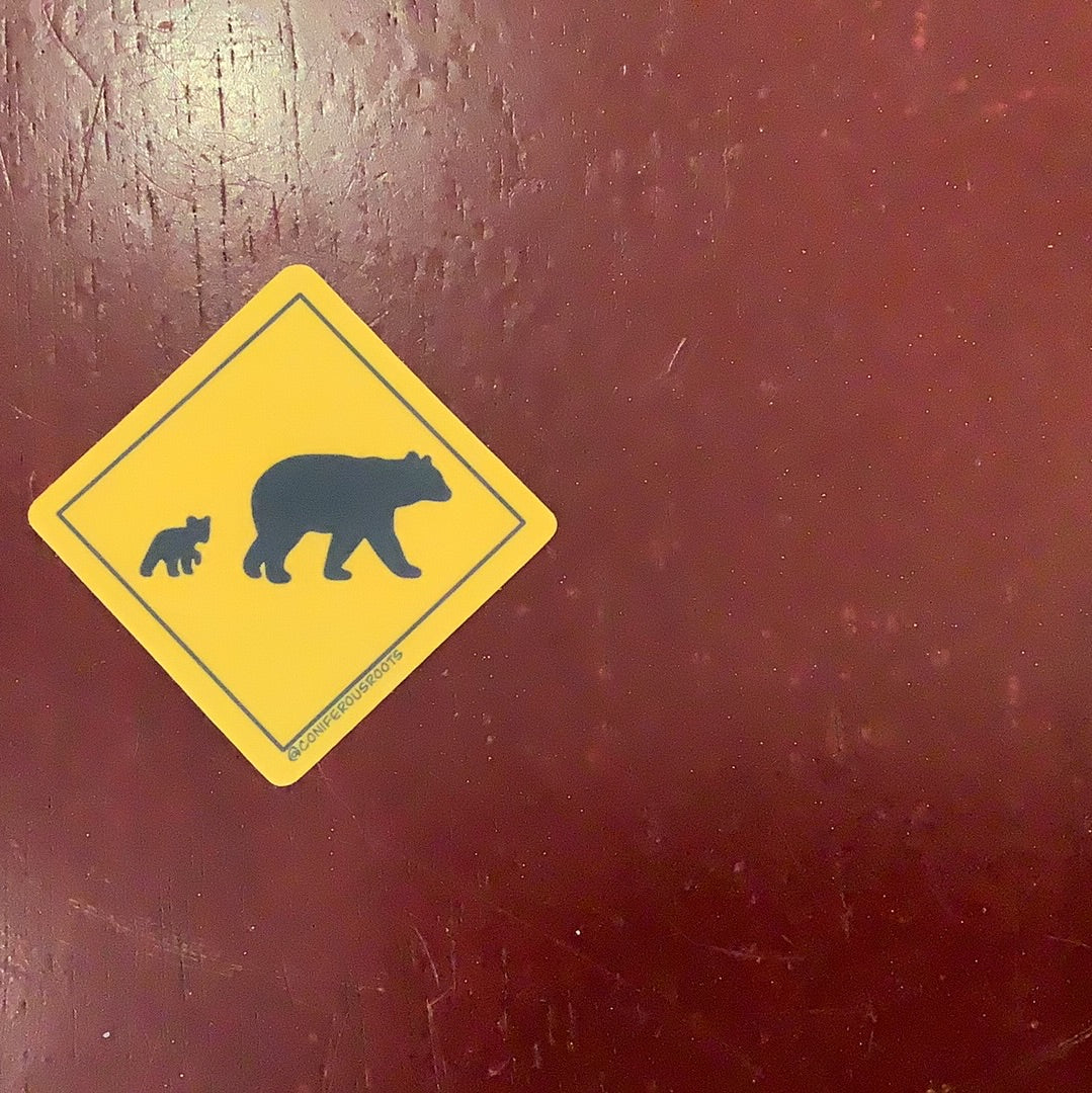 Mama Bear and baby bear crossing sign - Decal - CC