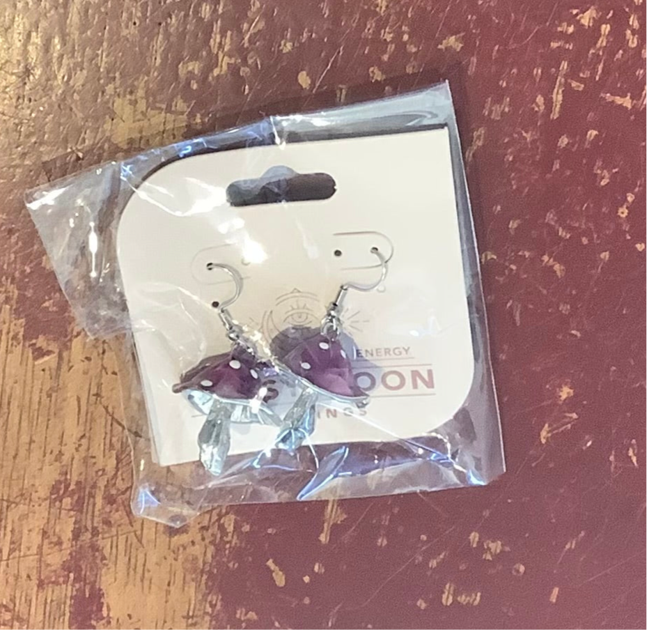 Purple & silver mushroom earrings