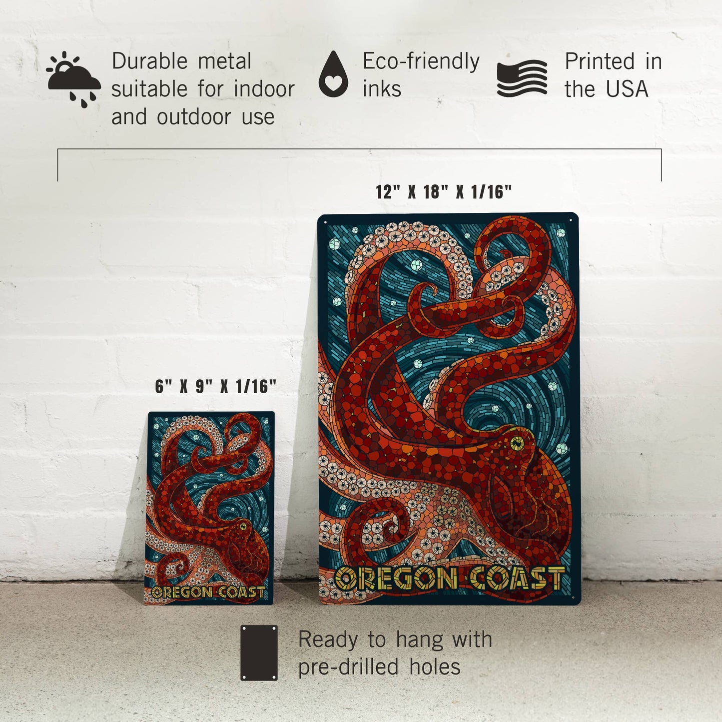 Octopus, Mosaic: 12x18 Metal Sign