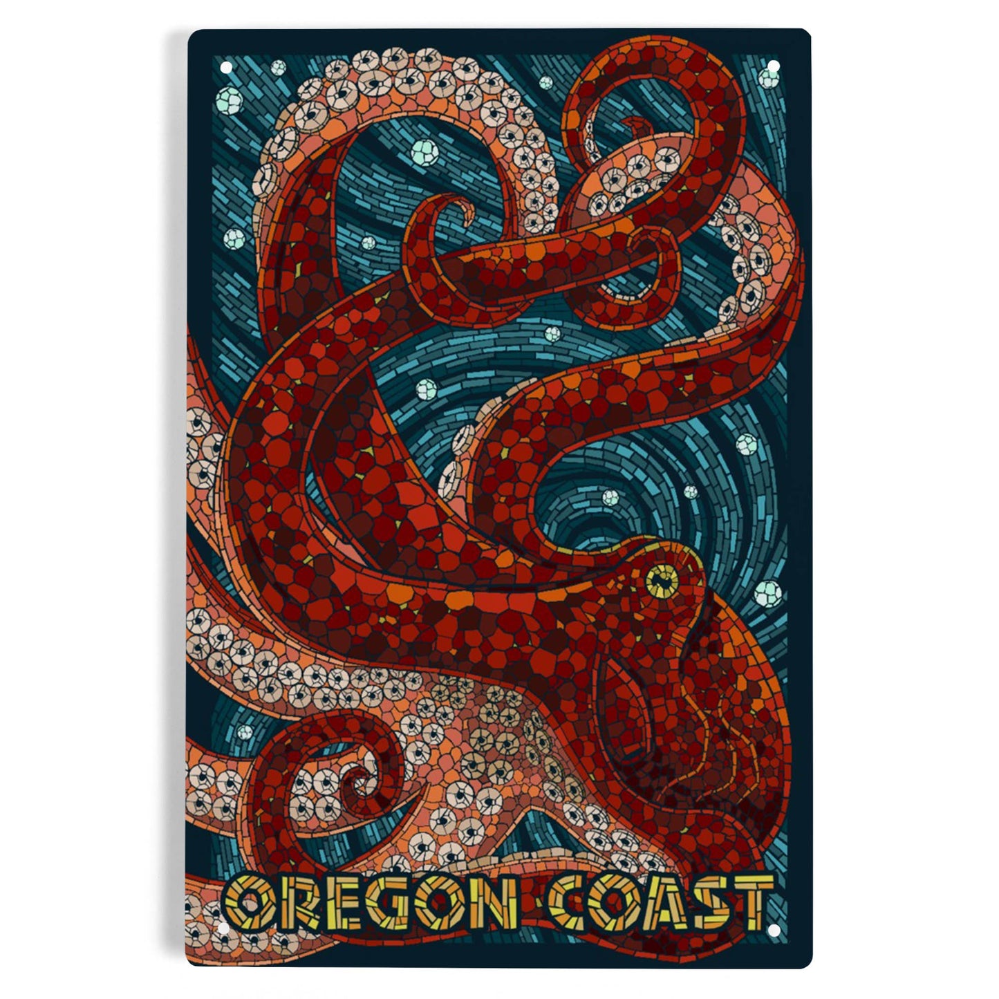 Octopus, Mosaic: 12x18 Metal Sign