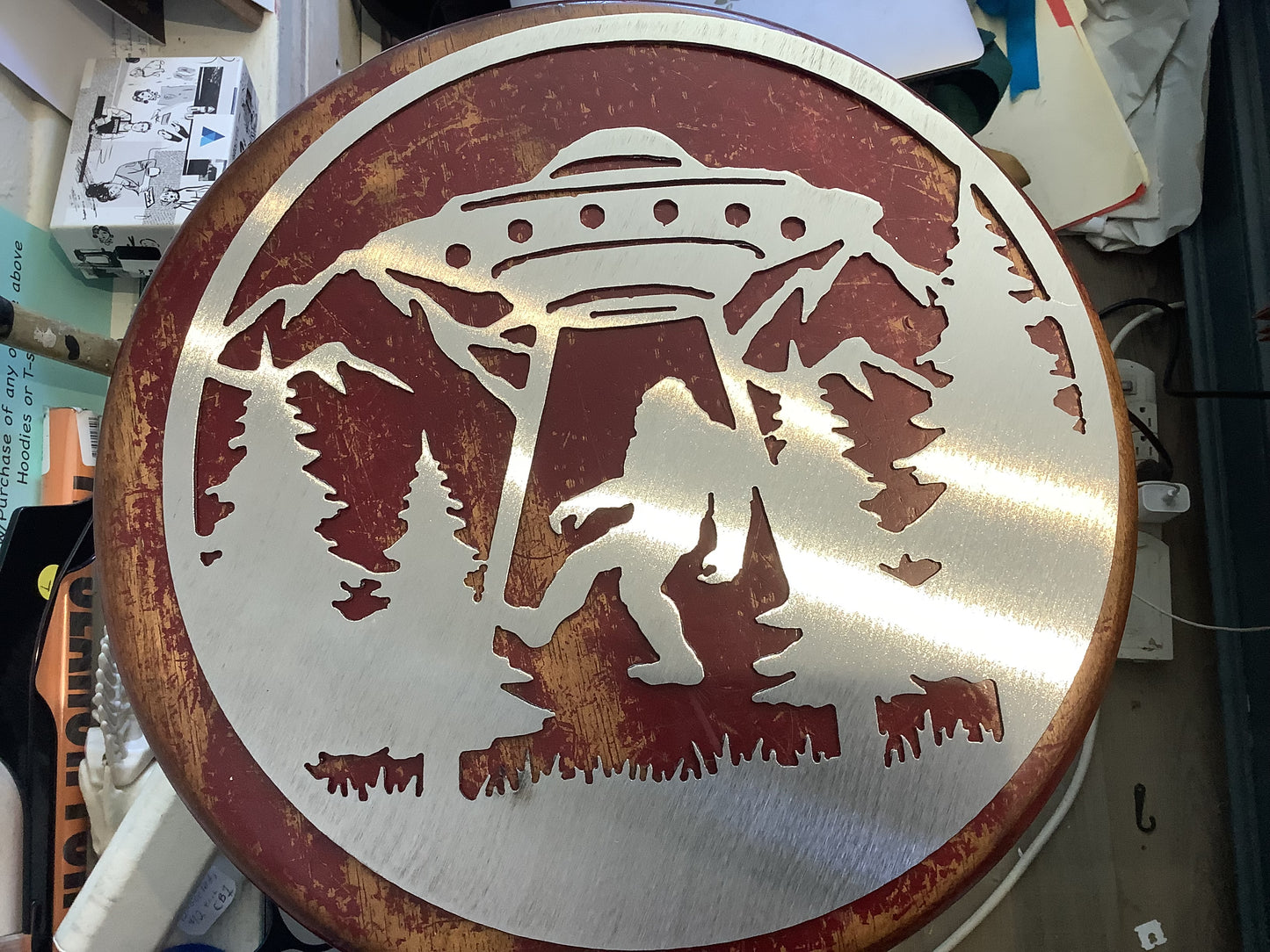 Bigfoot and UFO Circle Sign. 10% off
