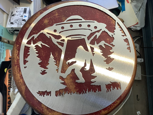 Bigfoot and UFO Circle Sign. 10% off