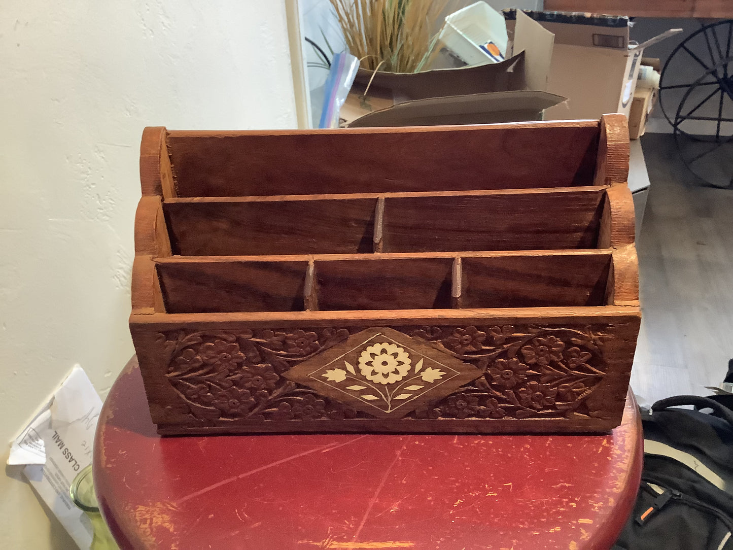 Hand carved letter holder