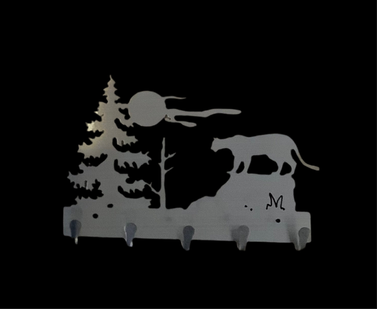 Mountain lion key hanger metal sign