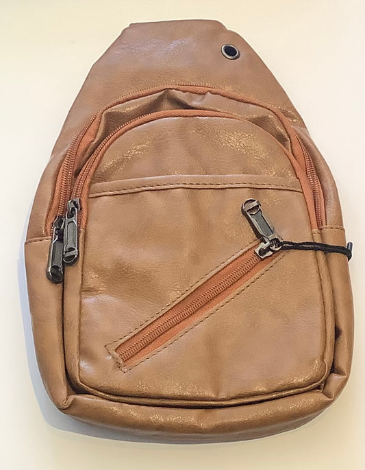 Brown leather sling bag