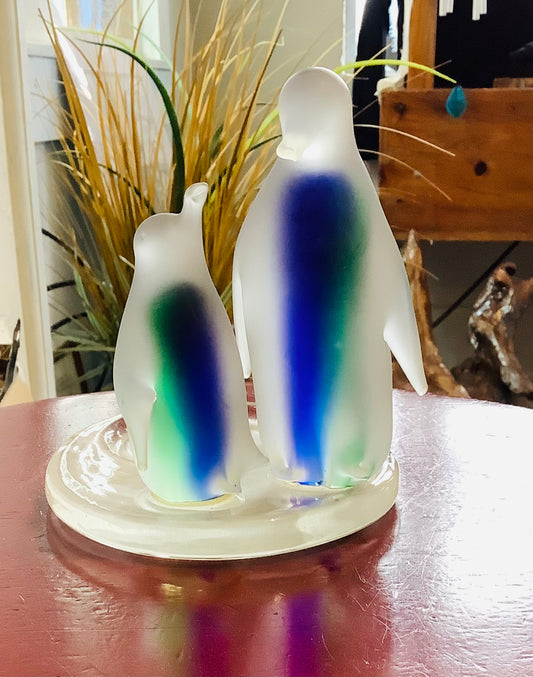 Frosted penguins with candle holder. CC