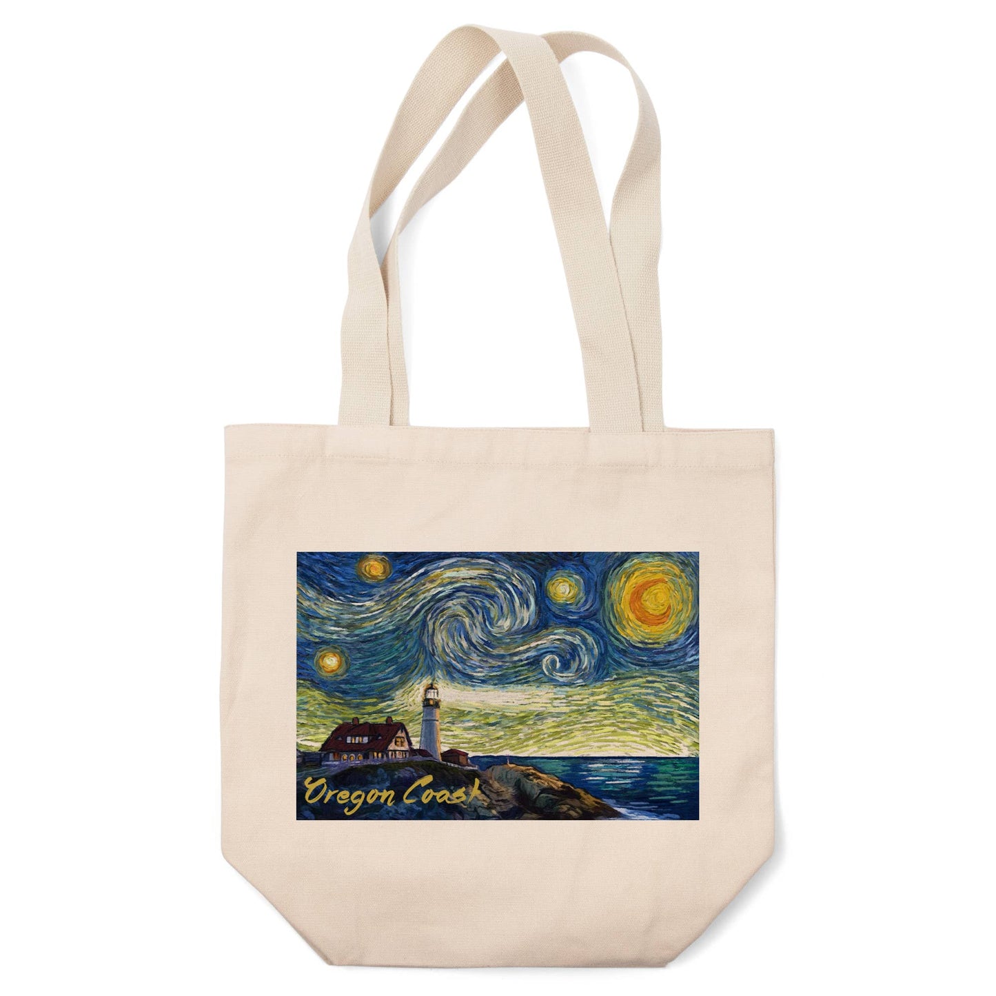 Starry Night Lighthouse Tote Bag