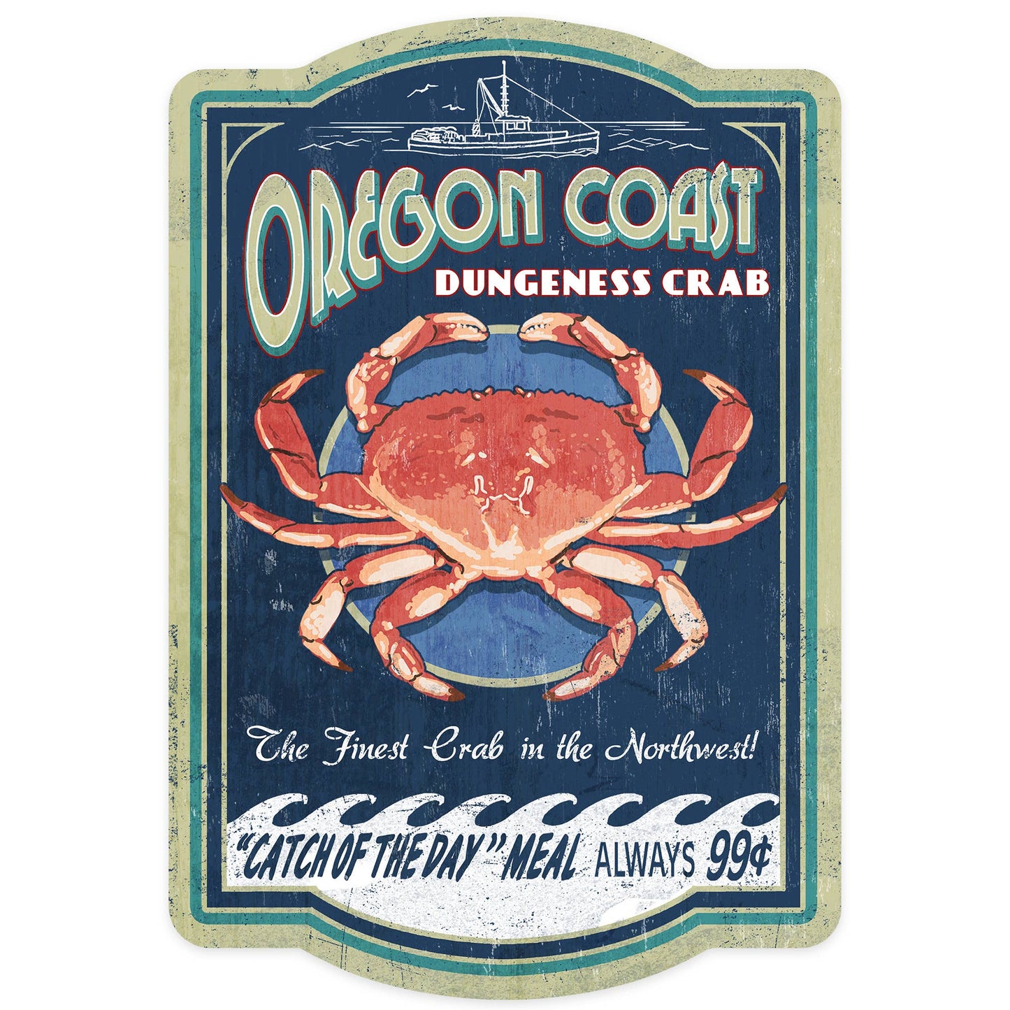 Dungeness Crab Vintage Sign: Sticker