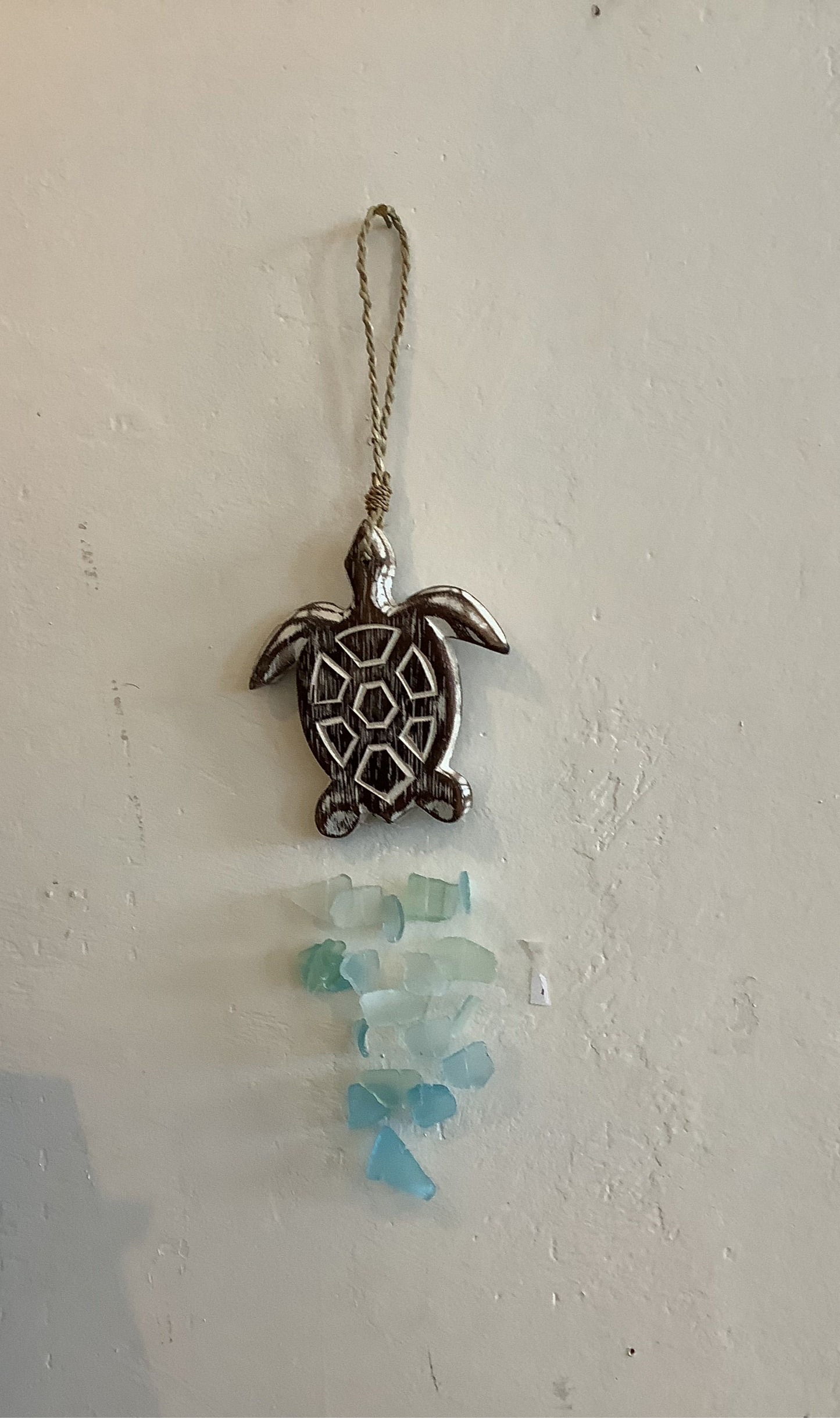 Driftwood sea turtle sea glass chime