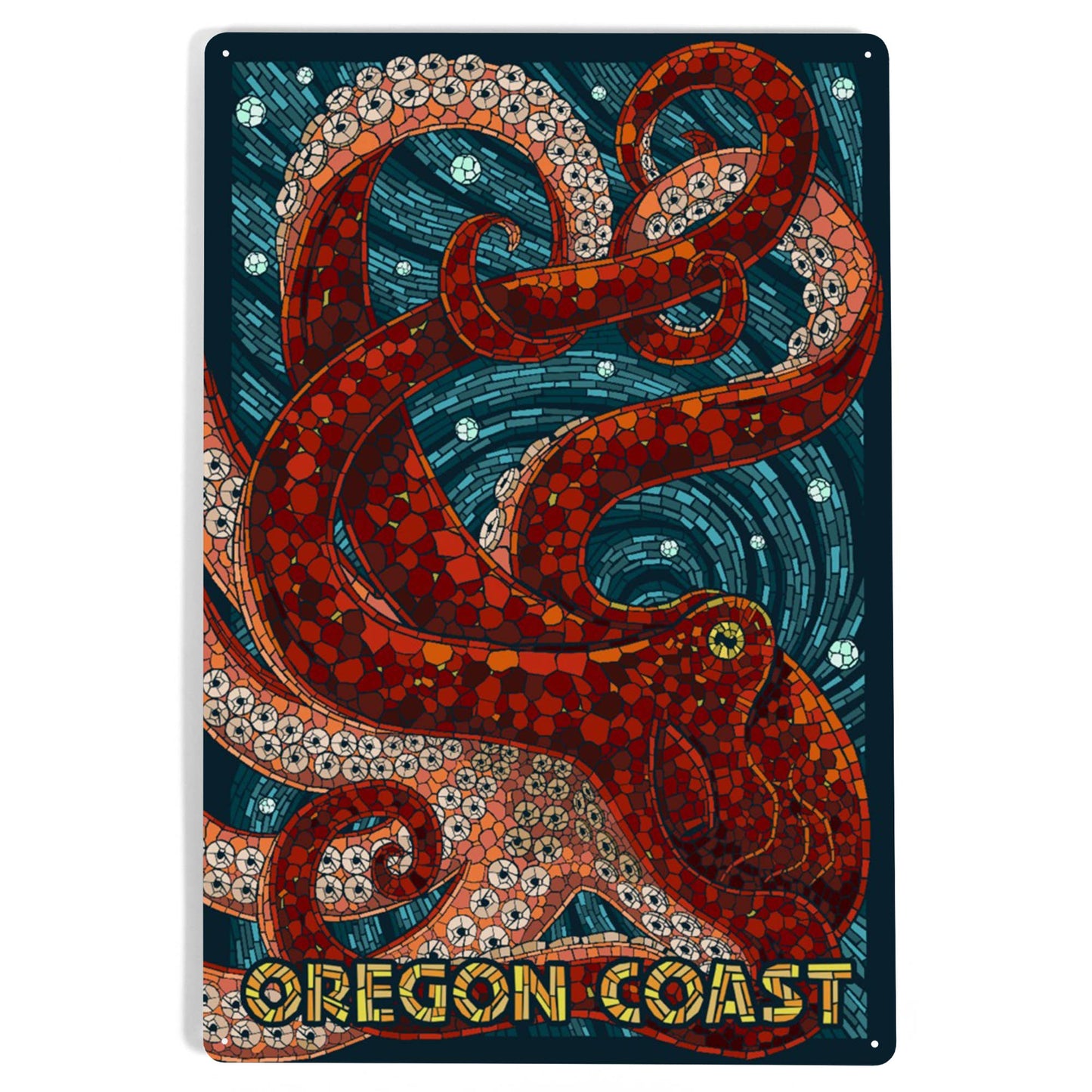 Octopus, Mosaic: 12x18 Metal Sign