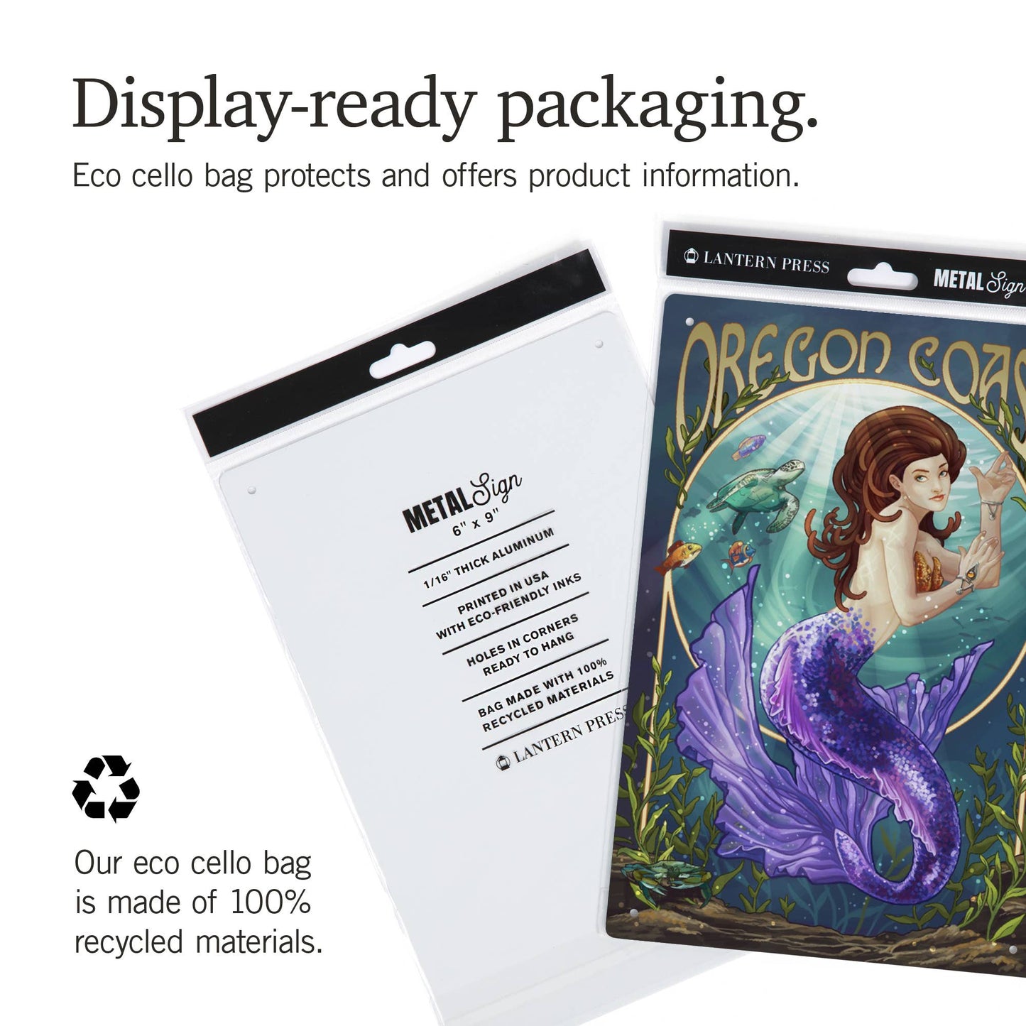 Mermaid Oregon Coast, Purple Tail: 6x9 Metal Sign