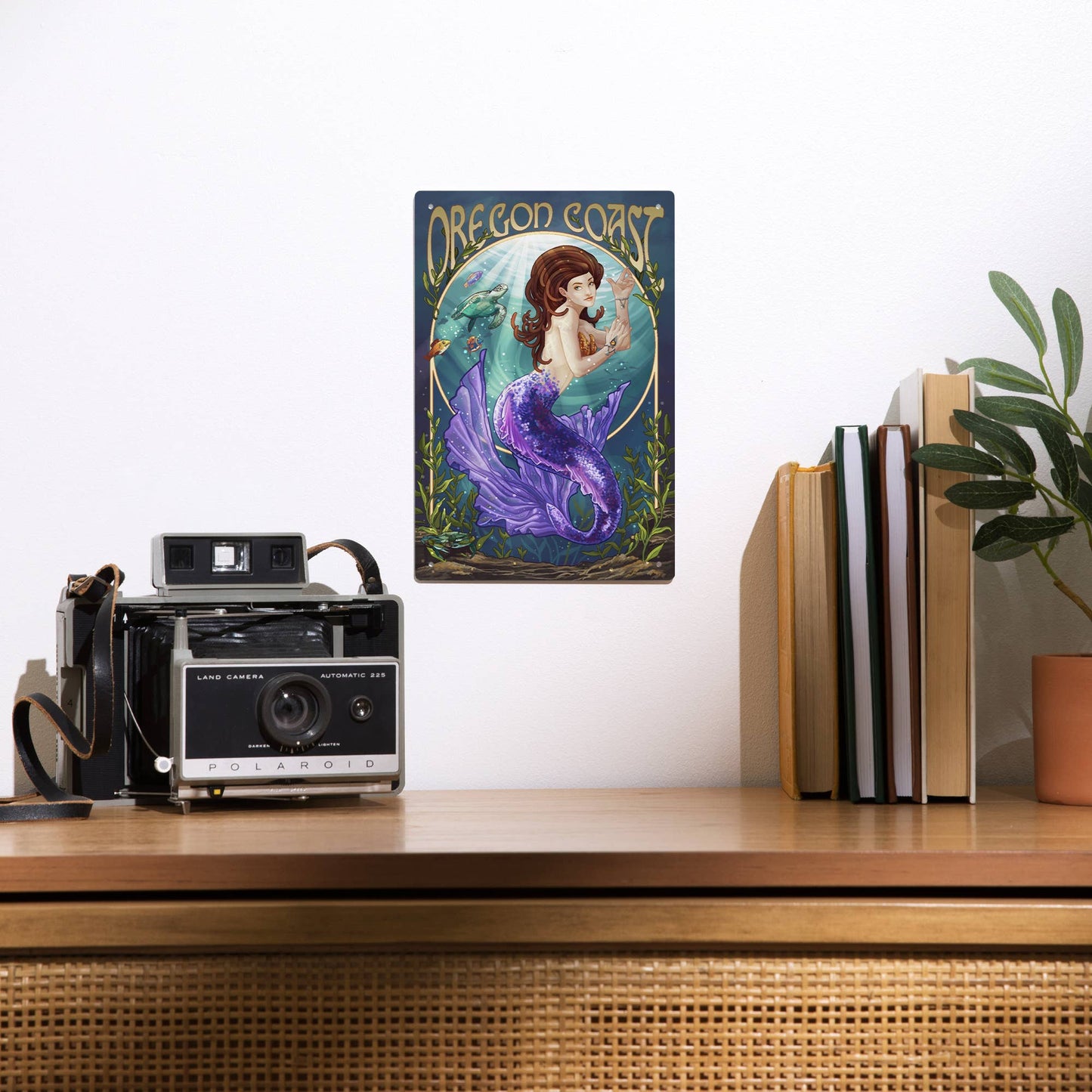 Mermaid Oregon Coast, Purple Tail: 6x9 Metal Sign
