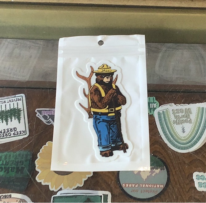 Smokey the Bear with antler- Decal - Shed